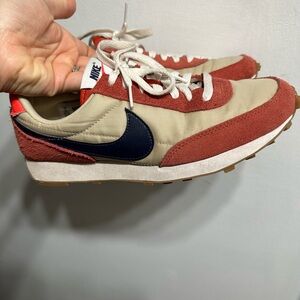 Nike Red and Cream Sneakers with Suede Upper and Rubber Sole